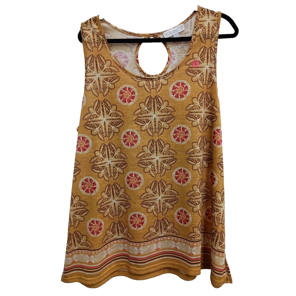 Weekend Suzanne Betro Womens BOHO Tank Top Size 2X Yellow Floral Vacation Beach - Picture 1 of 8